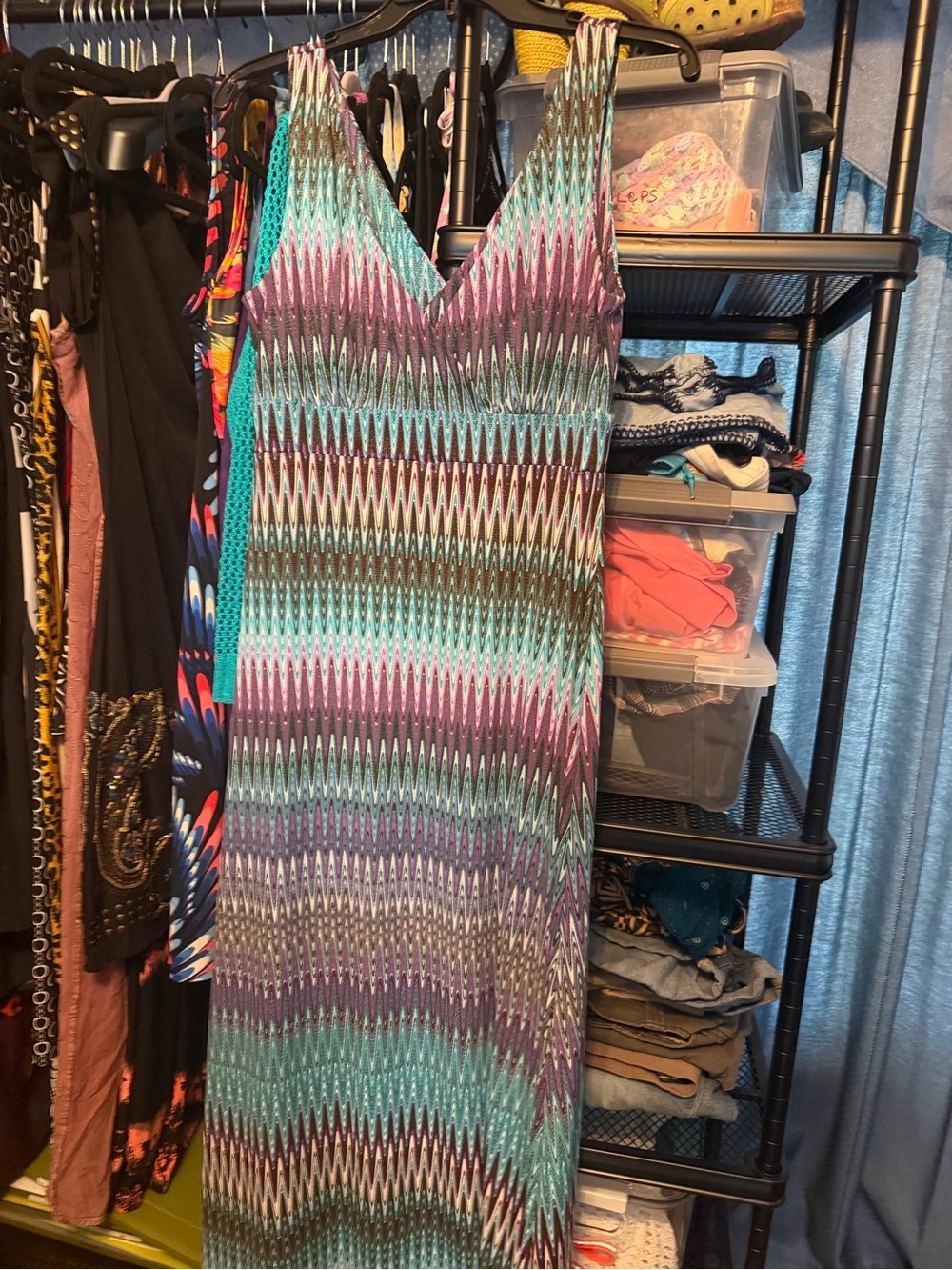 Sleeveless V-Neck Maxi Dress in Teal and Purple